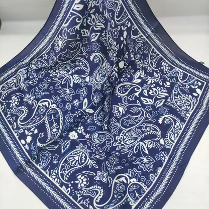 Women's Chiffon Silk Scarf With Flowers Pattern In White, Perfect For Spring