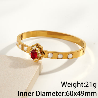 Round Electroplated Bangle For Women In 304 Stainless Steel With 18K Real Gold PVD Coating And Rhinestone Inlay