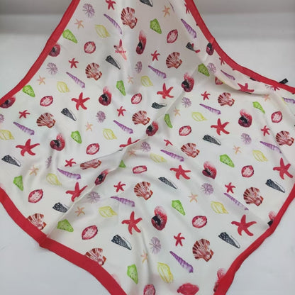 Women's Chiffon Silk Scarf With Flowers Pattern In White, Perfect For Spring