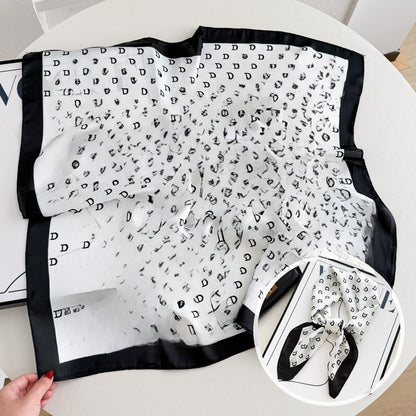 Sweet Style Women's Satin Silk Scarf Featuring Cashew Nuts Pattern In Black & White For Winter