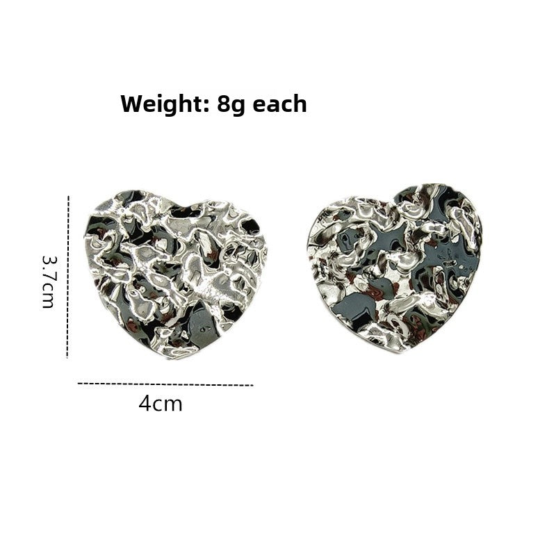 Exaggerated Heart Shape Silver Stud Earrings For Women, Electroplated Metal Design