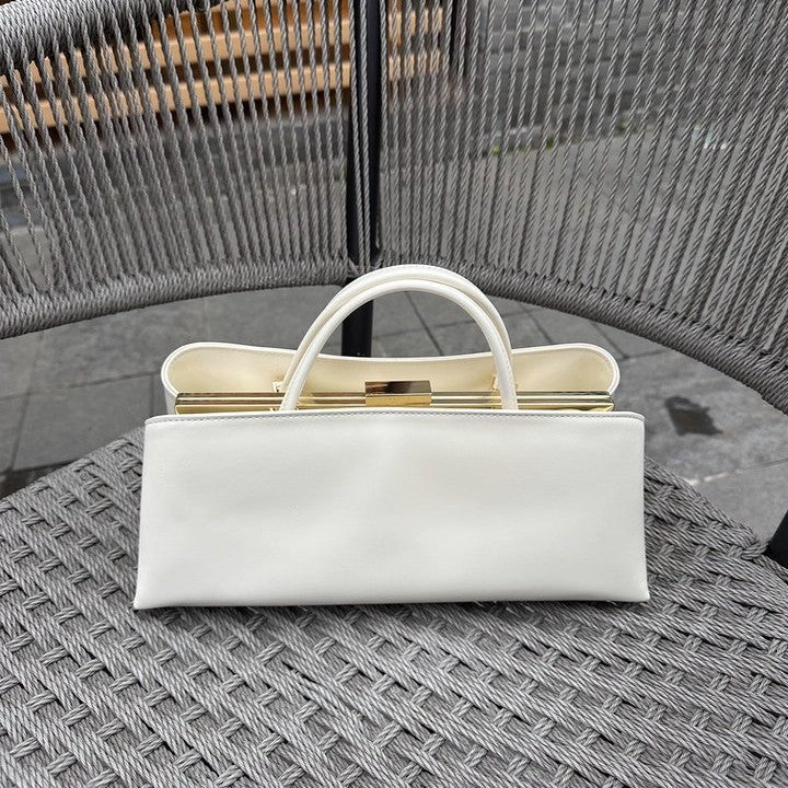 Women’s Solid Color Square PU Leather Underarm Bag With Metal Button And Top Handle