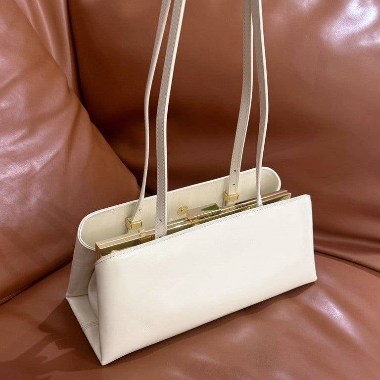 Women’s Solid Color Square PU Leather Underarm Bag With Metal Button And Top Handle