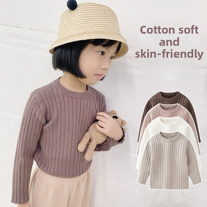 Boy's Solid Color Simple Style Cotton Pullover Sweater In Coffer With Round Neck