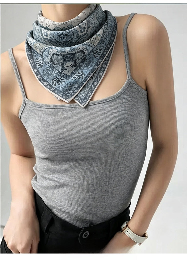 Retro Silk Scarf For Women Featuring Elegant Flowers, Perfect For Summer