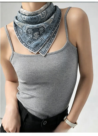 Retro Silk Scarf For Women Featuring Elegant Flowers, Perfect For Summer