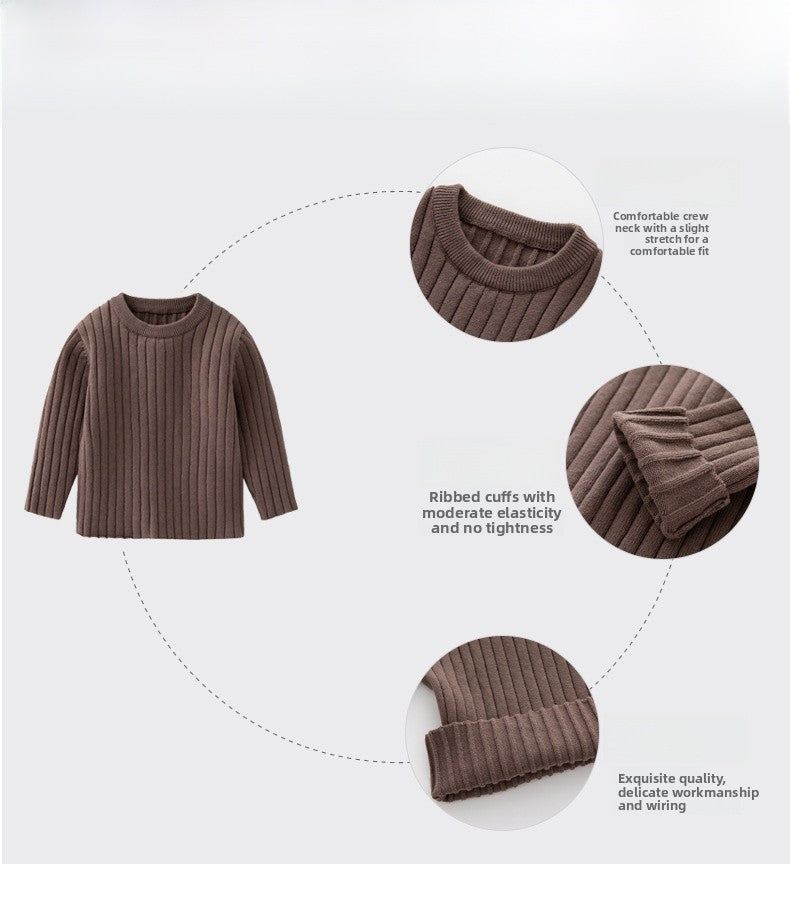 Boy's Solid Color Simple Style Cotton Pullover Sweater In Coffer With Round Neck
