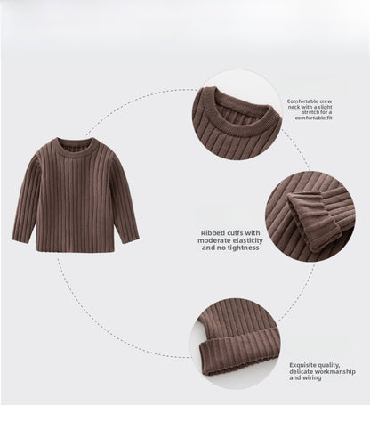 Boy's Solid Color Simple Style Cotton Pullover Sweater In Coffer With Round Neck