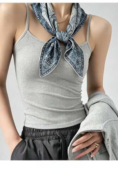 Retro Silk Scarf For Women Featuring Elegant Flowers, Perfect For Summer