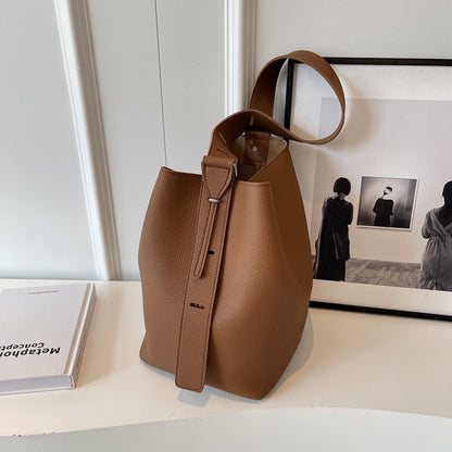 Women’s PU Leather Bucket Bag With Sewing Thread Detail, Single Shoulder Strap, Perfect For Spring