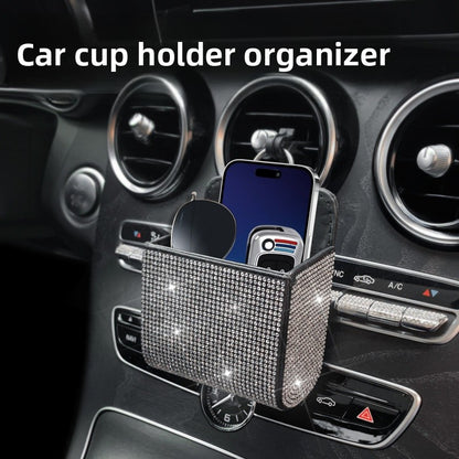 PU Leather Storage Bag With Diamond Craftsmanship For Car Use, Durable And Stylish Organizer