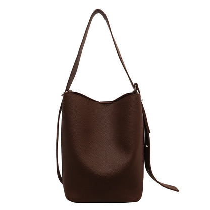 Women’s PU Leather Bucket Bag With Sewing Thread Detail, Single Shoulder Strap, Perfect For Spring