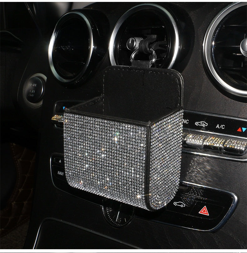 PU Leather Storage Bag With Diamond Craftsmanship For Car Use, Durable And Stylish Organizer
