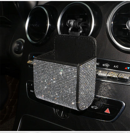 PU Leather Storage Bag With Diamond Craftsmanship For Car Use, Durable And Stylish Organizer