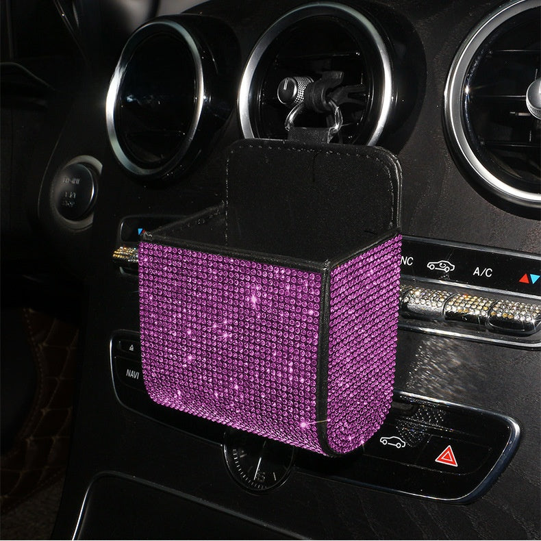 PU Leather Storage Bag With Diamond Craftsmanship For Car Use, Durable And Stylish Organizer