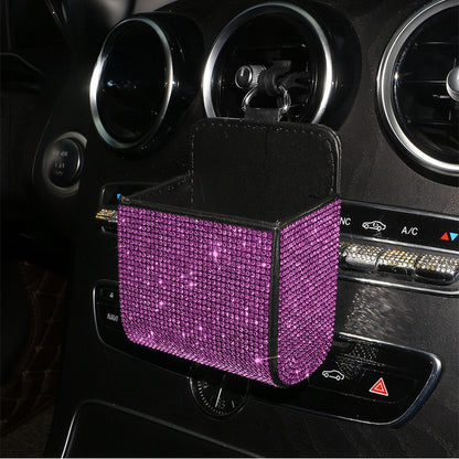 PU Leather Storage Bag With Diamond Craftsmanship For Car Use, Durable And Stylish Organizer