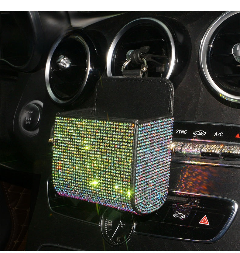 PU Leather Storage Bag With Diamond Craftsmanship For Car Use, Durable And Stylish Organizer