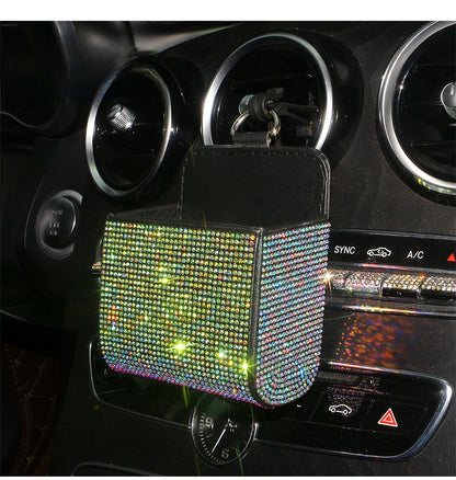 PU Leather Storage Bag With Diamond Craftsmanship For Car Use, Durable And Stylish Organizer