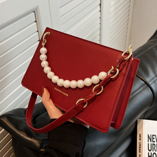 Square PU Leather Underarm Bag For Women Featuring Beading, Perfect For Summer And Wedding Season