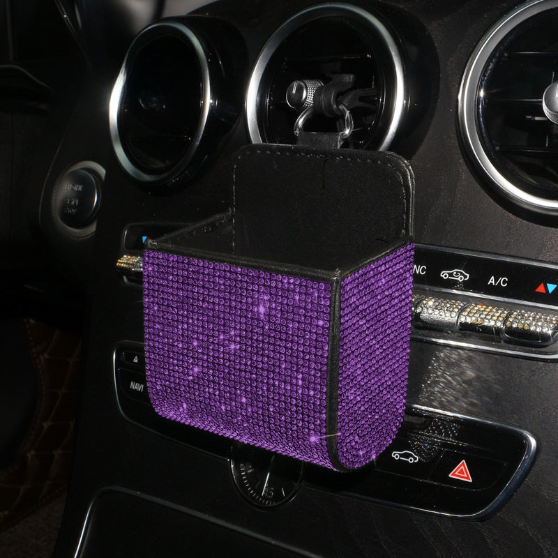 PU Leather Storage Bag With Diamond Craftsmanship For Car Use, Durable And Stylish Organizer