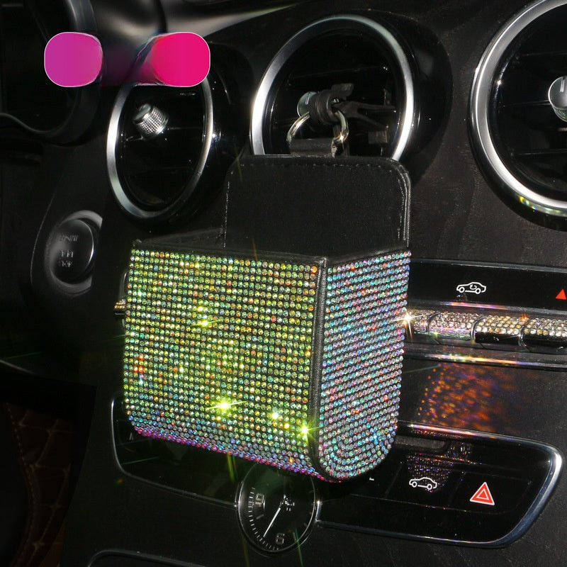 PU Leather Storage Bag With Diamond Craftsmanship For Car Use, Durable And Stylish Organizer