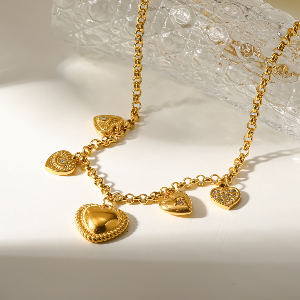 Heart Shape Electroplated Jewelry Set For Women In 304 Stainless Steel With 18K Gold PVD Coating And Zircon Inlay