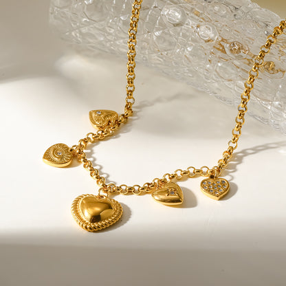 Heart Shape Electroplated Jewelry Set For Women In 304 Stainless Steel With 18K Gold PVD Coating And Zircon Inlay