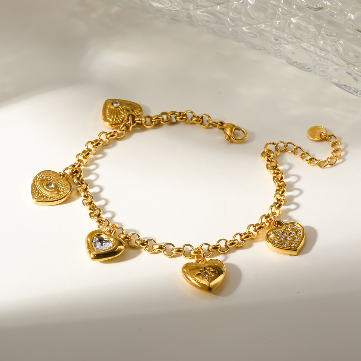 Heart Shape Electroplated Jewelry Set For Women In 304 Stainless Steel With 18K Gold PVD Coating And Zircon Inlay