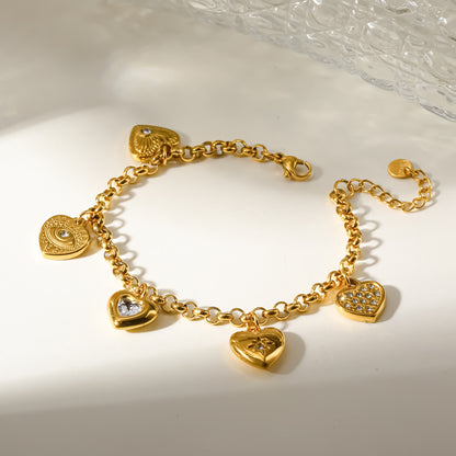 Heart Shape Electroplated Jewelry Set For Women In 304 Stainless Steel With 18K Gold PVD Coating And Zircon Inlay