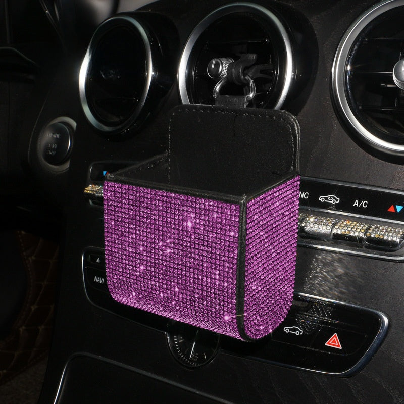 PU Leather Storage Bag With Diamond Craftsmanship For Car Use, Durable And Stylish Organizer