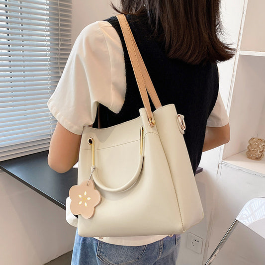 Women’s Color Block PU Leather Bucket Shoulder Bag With Single Shoulder Strap, Ideal For Spring & Summer