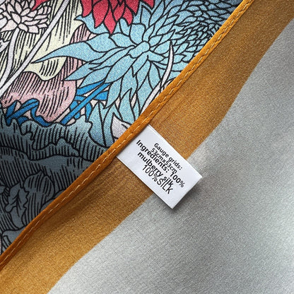 Silk Scarf With Flowers Pattern, Perfect For Summer