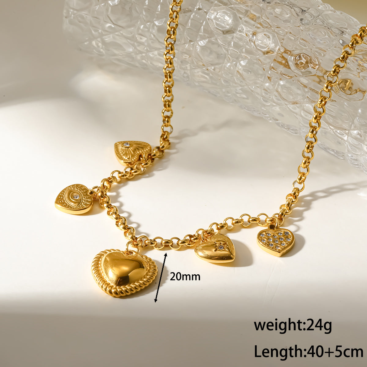 Heart Shape Electroplated Jewelry Set For Women In 304 Stainless Steel With 18K Gold PVD Coating And Zircon Inlay