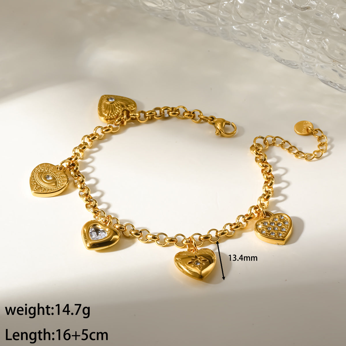 Heart Shape Electroplated Jewelry Set For Women In 304 Stainless Steel With 18K Gold PVD Coating And Zircon Inlay
