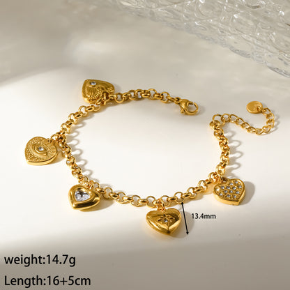 Heart Shape Electroplated Jewelry Set For Women In 304 Stainless Steel With 18K Gold PVD Coating And Zircon Inlay