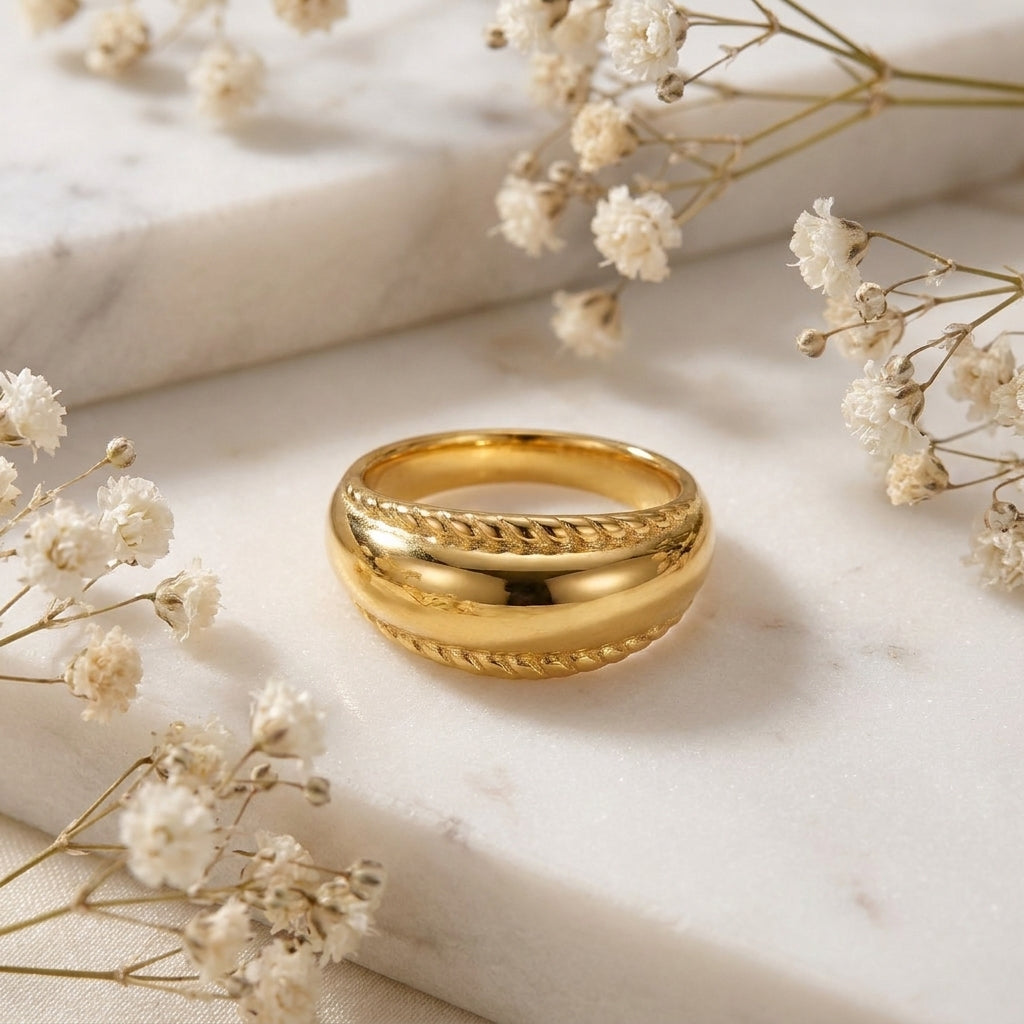 Geometric Electroplated Rings For Women In 304 Stainless Steel With 18K Real Gold PVD Coating And Shell Inlay