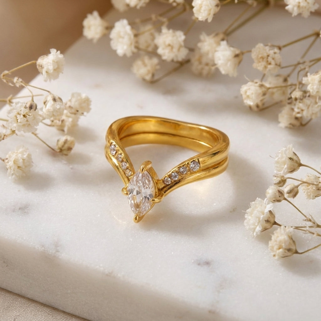 Geometric Electroplated Rings For Women In 304 Stainless Steel With 18K Real Gold PVD Coating And Shell Inlay