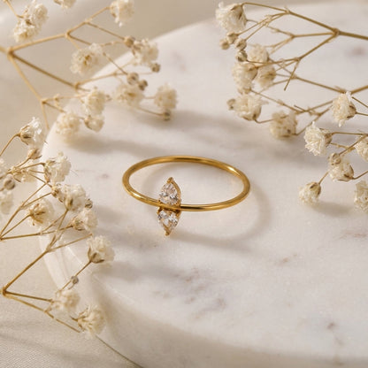 Geometric Electroplated Rings For Women In 304 Stainless Steel With 18K Real Gold PVD Coating And Shell Inlay