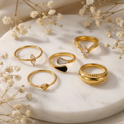 Geometric Electroplated Rings For Women In 304 Stainless Steel With 18K Real Gold PVD Coating And Shell Inlay