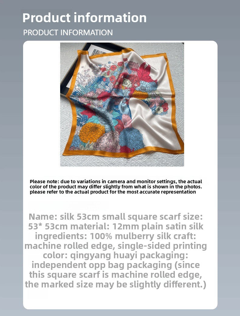 Silk Scarf With Flowers Pattern, Perfect For Summer