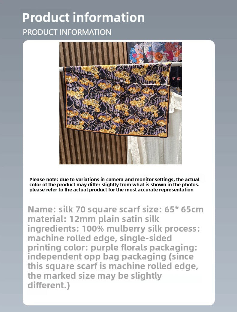 Silk Bandana With Flowers Pattern In Purple, Perfect For Summer