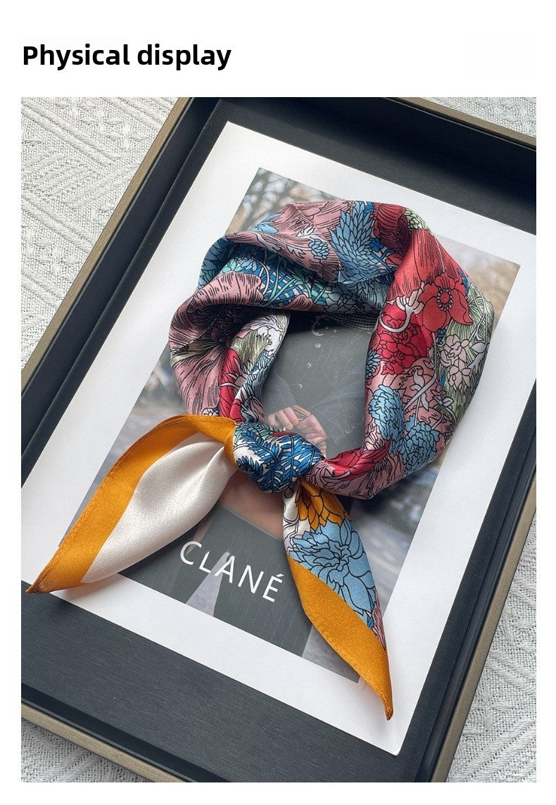 Silk Scarf With Flowers Pattern, Perfect For Summer