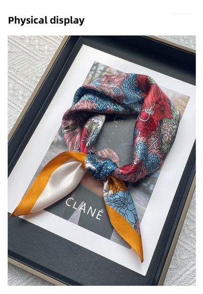 Silk Scarf With Flowers Pattern, Perfect For Summer