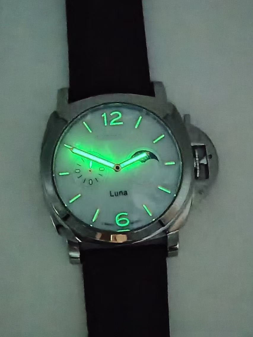 Men's Mechanical Round Dial Watch With Genuine Leather Strap, Pin Buckle, Tempered Glass Mirror, And Pointer Display