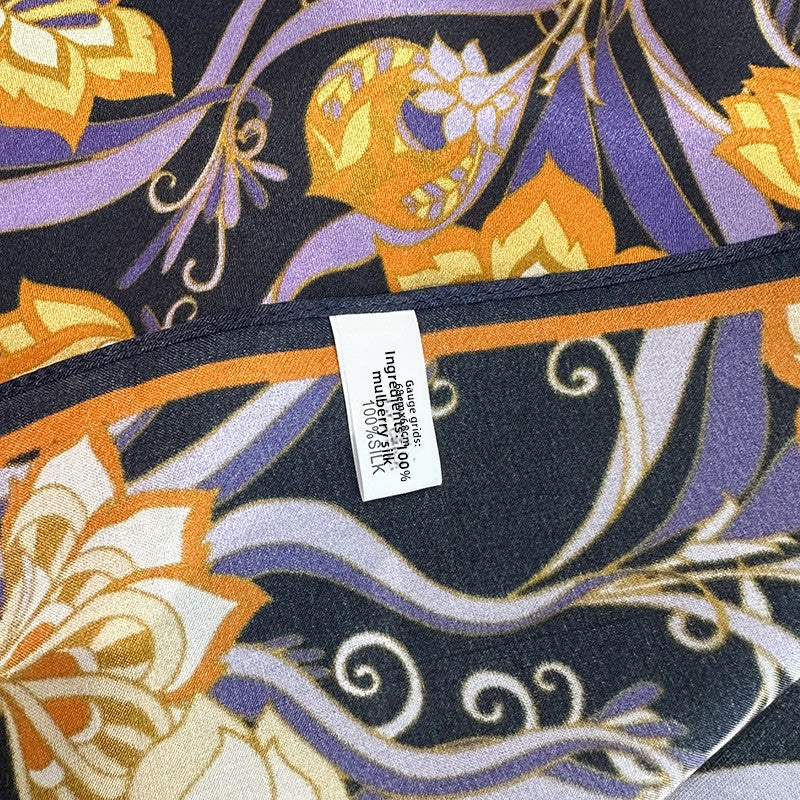 Silk Bandana With Flowers Pattern In Purple, Perfect For Summer