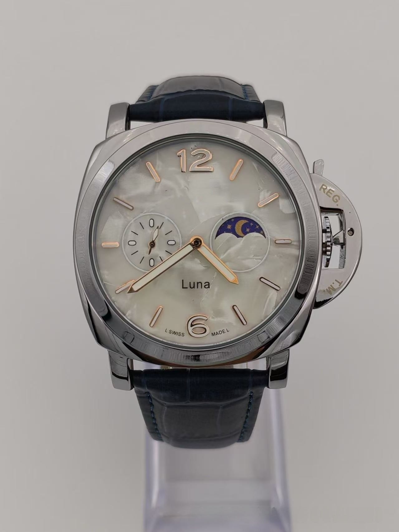 Men's Mechanical Round Dial Watch With Genuine Leather Strap, Pin Buckle, Tempered Glass Mirror, And Pointer Display