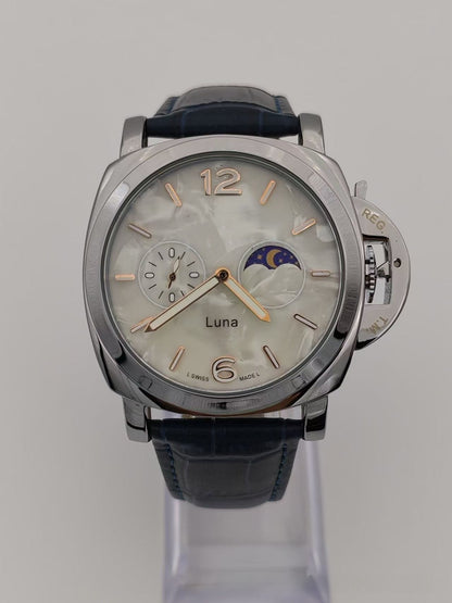 Men's Mechanical Round Dial Watch With Genuine Leather Strap, Pin Buckle, Tempered Glass Mirror, And Pointer Display