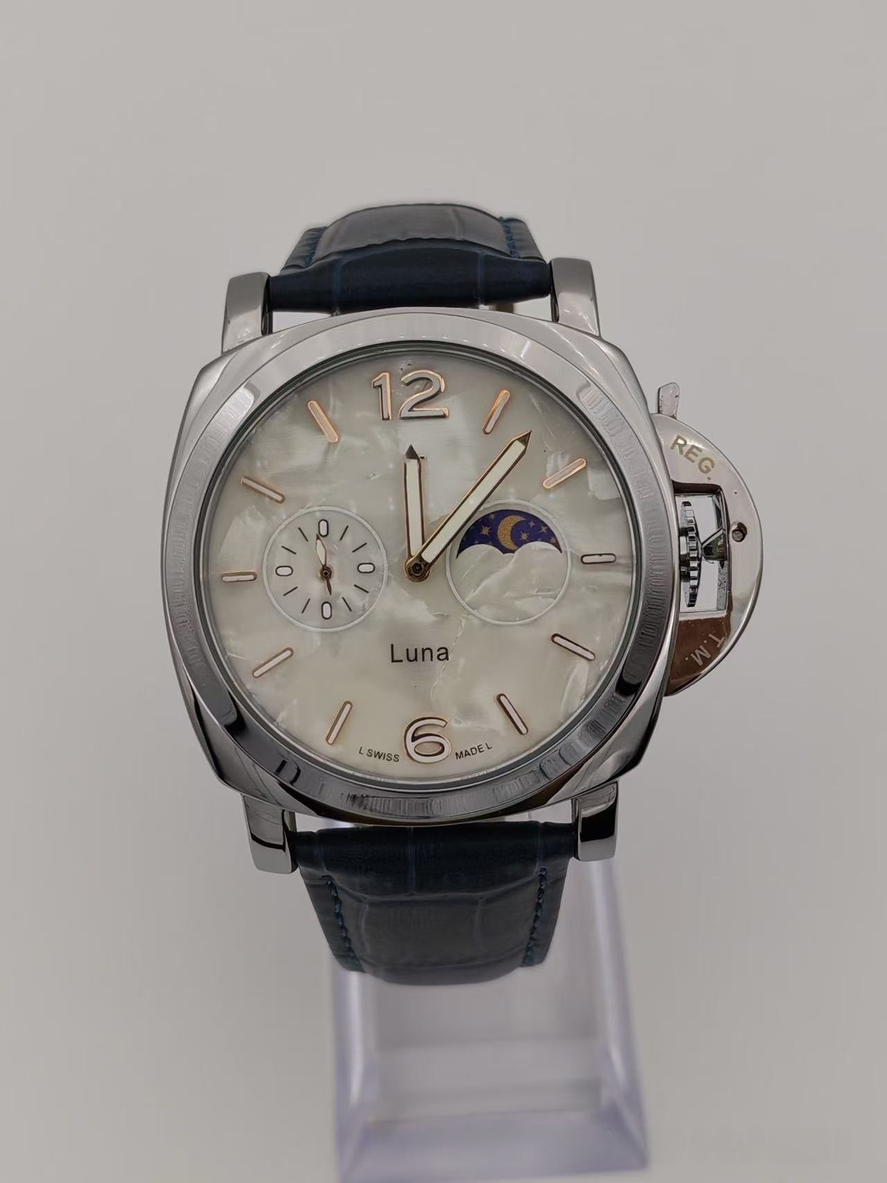 Men's Mechanical Round Dial Watch With Genuine Leather Strap, Pin Buckle, Tempered Glass Mirror, And Pointer Display