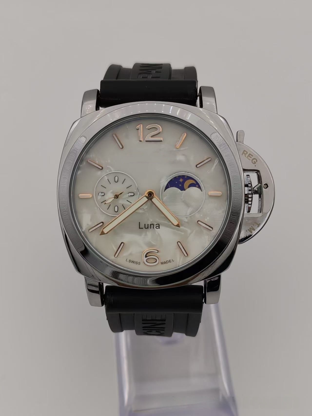 Men's Mechanical Round Dial Watch With Genuine Leather Strap, Pin Buckle, Tempered Glass Mirror, And Pointer Display