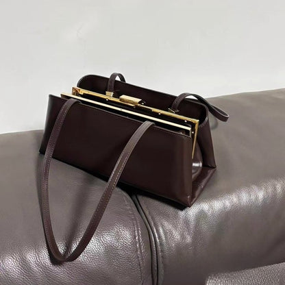 Women’s Solid Color Square PU Leather Underarm Bag With Metal Button And Top Handle